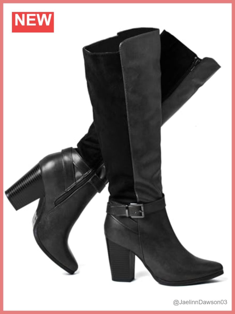 Women's Knee High Boots Pointed Toe Block Heel Side Zipper